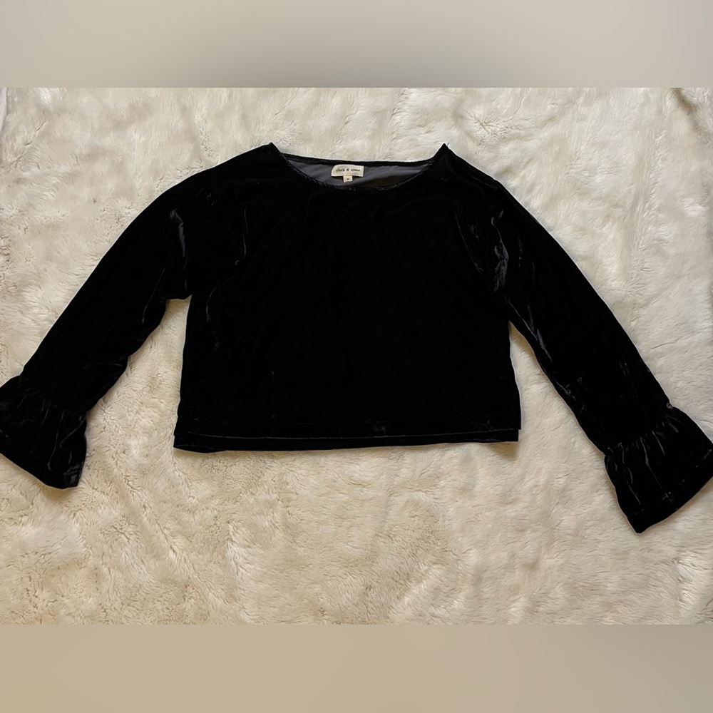 Black velvet long sleeve shirt